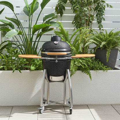 18" Premium Ceramic Kamado Charcoal Smoker & BBQ Grill with Rolling Cart and Side Shelves