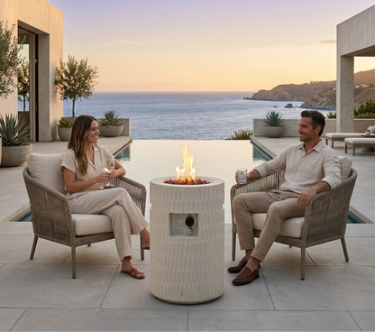 26" Modern Concrete Propane Fire Pit Column with Hidden Tank Storage - 40,000 BTU