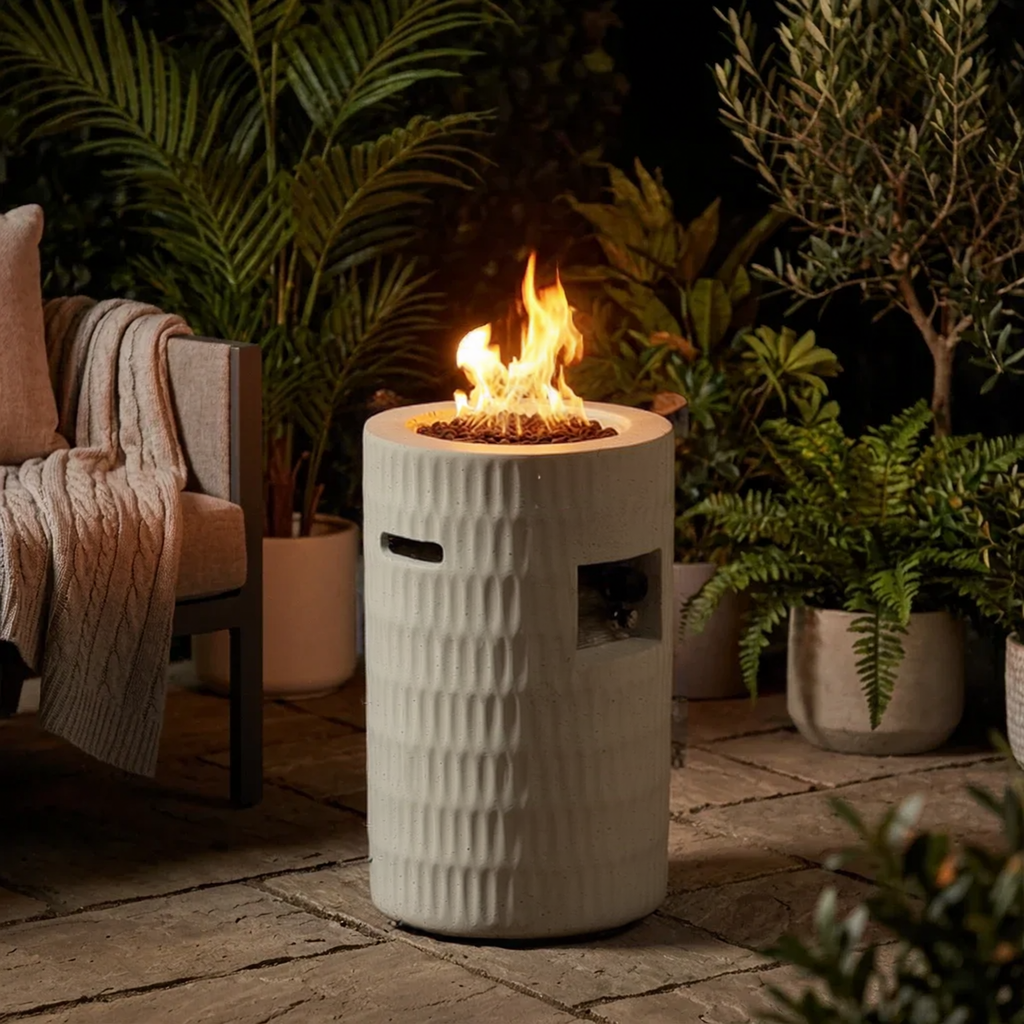 26" Modern Concrete Propane Fire Pit Column with Hidden Tank Storage - 40,000 BTU