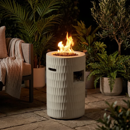 26" Modern Concrete Propane Fire Pit Column with Hidden Tank Storage - 40,000 BTU