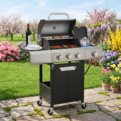 3-Burner Stainless Steel Propane Gas Grill with Side Burner & Cover