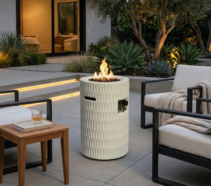 26" Modern Concrete Propane Fire Pit Column with Hidden Tank Storage - 40,000 BTU